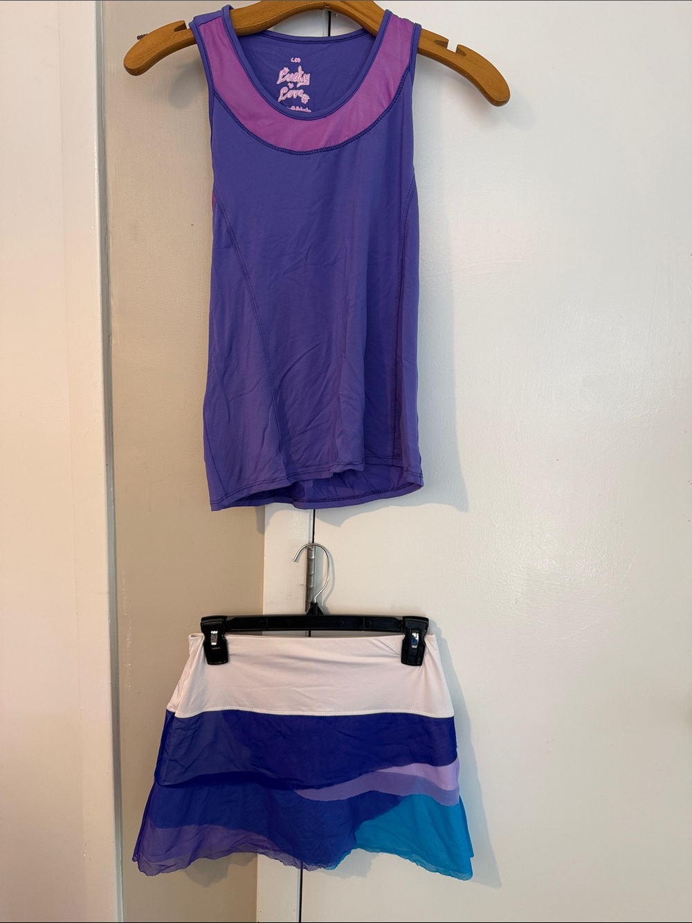 Lucky in Love Purple and Pink Girls Athletic Tank & Skirt Set